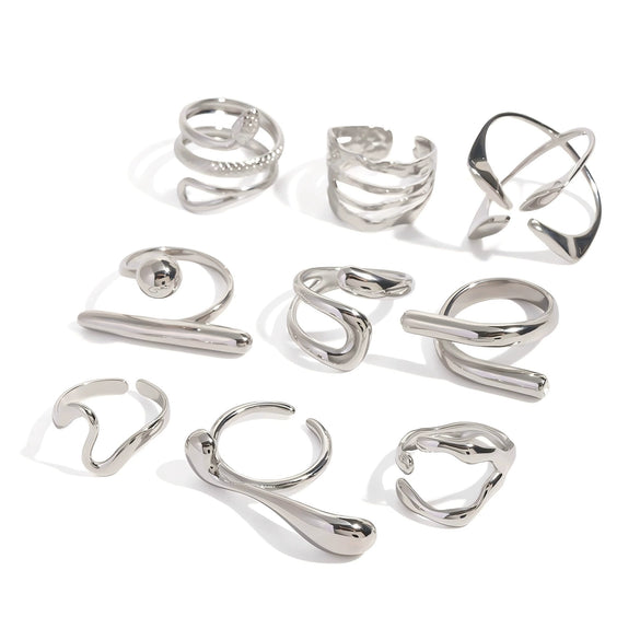 Wholesale Women's Stainless Steel Geometric Exaggerated Opening Ring With Electroplating