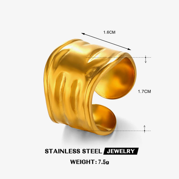 Wholesale Women's Stainless Steel Geometric Exaggerated Wide Retro Irregular Ring With Electroplating