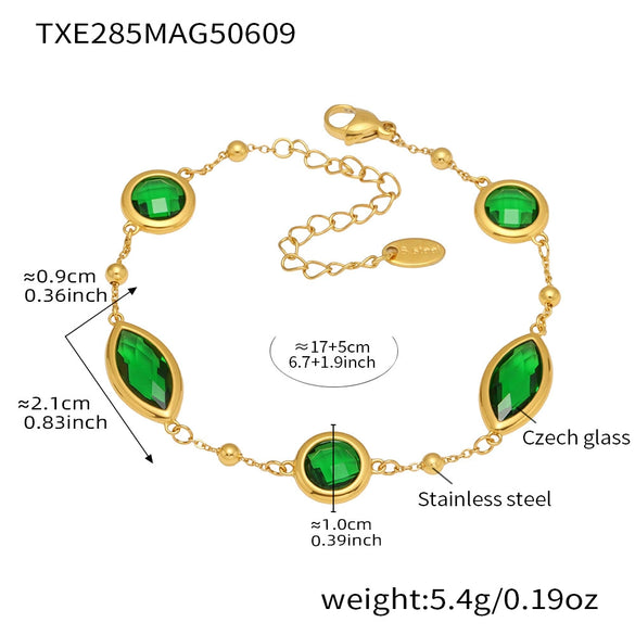 Wholesale Women's 316L Stainless Steel Geometric Faceted Glass Bead Bracelet Electroplated Hand Jewelry