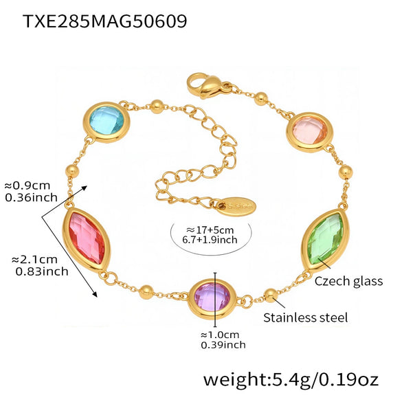 Wholesale Women's 316L Stainless Steel Geometric Faceted Glass Bead Bracelet Electroplated Hand Jewelry