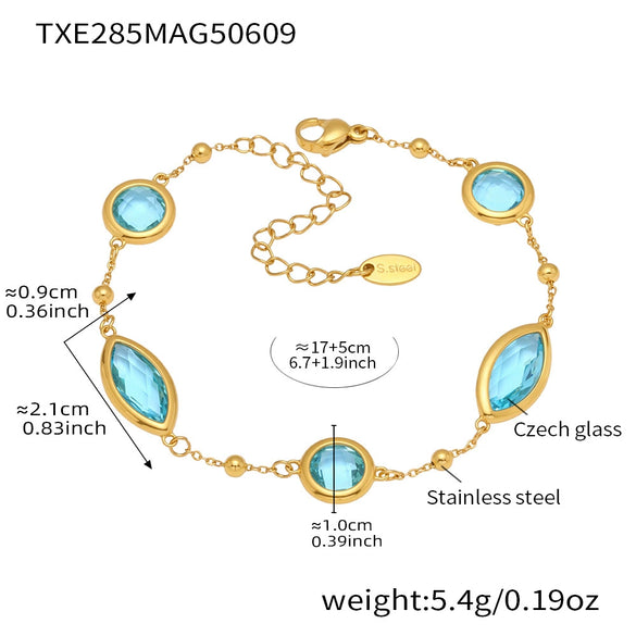 Wholesale Women's 316L Stainless Steel Geometric Faceted Glass Bead Bracelet Electroplated Hand Jewelry