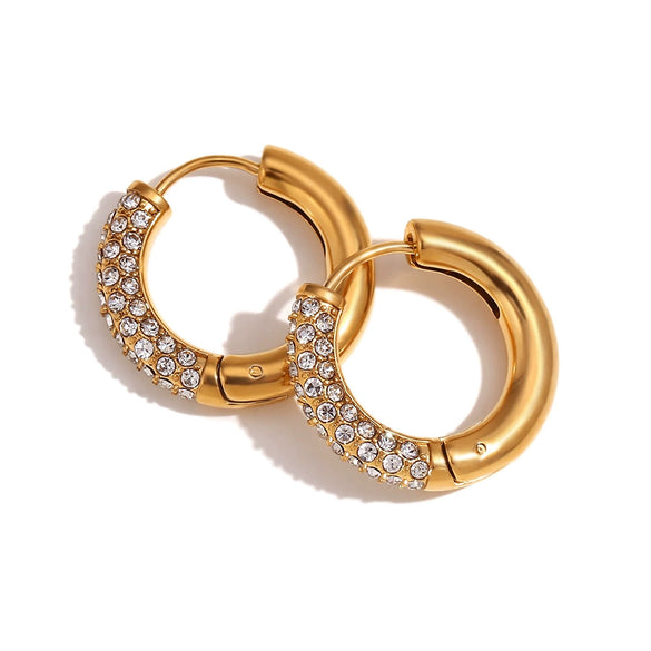 Wholesale Women's Stainless Steel Geometric Fashion Simple Niche Versatile Popular Earrings 18K Gold Plated Semiinlaid Zircon