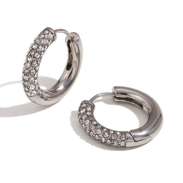 Wholesale Women's Stainless Steel Geometric Fashion Simple Niche Versatile Popular Earrings 18K Gold Plated Semiinlaid Zircon