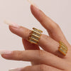 Wholesale Women's Stainless Steel Geometric Ferris Wheel Inlaid With White Zircon Electroplated Asymmetrical Open Ring Retro Hand Jewelry