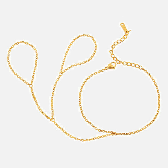 Wholesale Women's Stainless Steel Geometric Finger Bracelet And Necklace With Electroplating