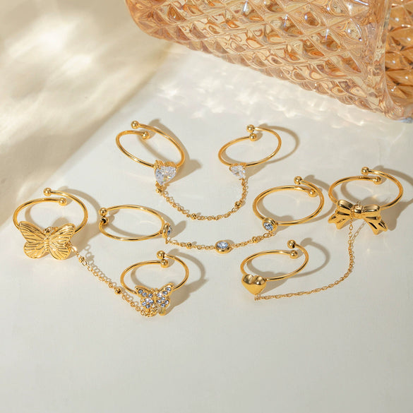 Wholesale Women's Stainless Steel Geometric Fingertip Ring Jewelry Set With Electroplating