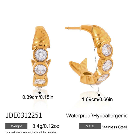 Wholesale Women's Stainless Steel Geometric Fishshaped Cshaped Electroplated Earrings