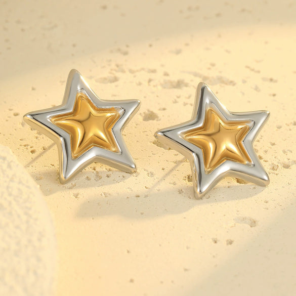 Wholesale Women's Stainless Steel Geometric Fivepointed Star Love Earrings Electroplated Light Luxury Nonfading