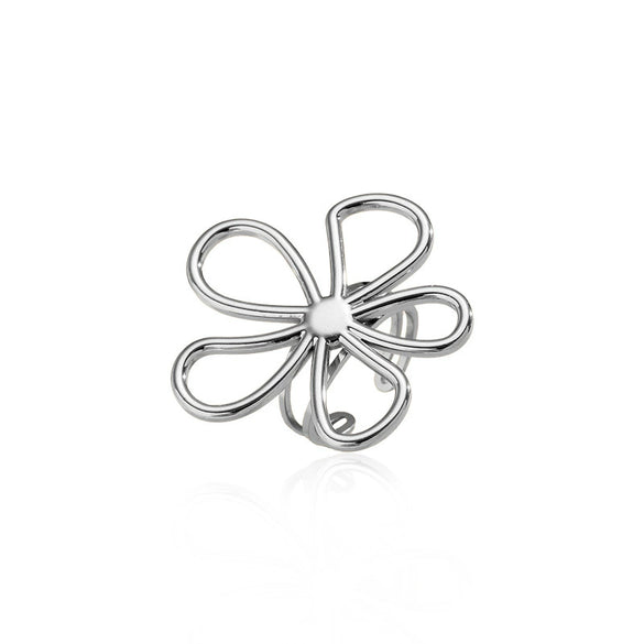 Wholesale Women's Stainless Steel Geometric Flower Hollow Open Ring With Polished Electroplating