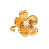 Wholesale Women's Stainless Steel Geometric Flower Pearl Opening Ring Electroplated Fashion Jewelry