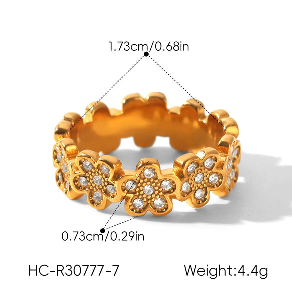 Wholesale Women's Stainless Steel Geometric Flower Rhinestone Electroplated Ring Fashionable Accessory