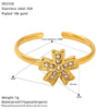 Wholesale Women's Stainless Steel Geometric Four Leaf Clover Branch Real Gold Plated Adjustable Open Ring Fashion Jewelry