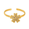 Wholesale Women's Stainless Steel Geometric Four Leaf Clover Branch Real Gold Plated Adjustable Open Ring Fashion Jewelry