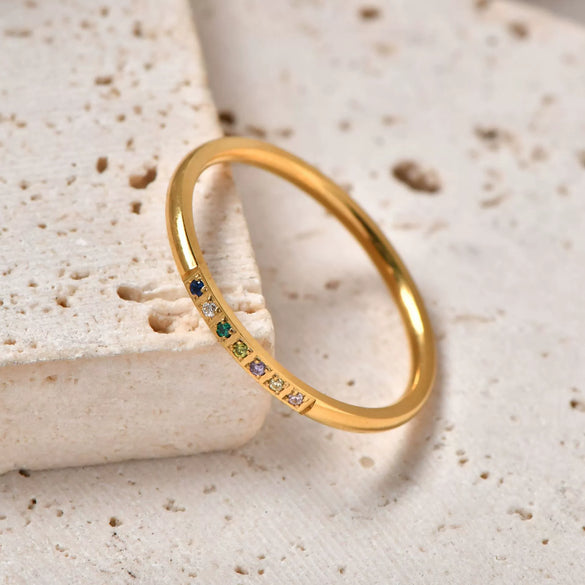 Wholesale Women's Stainless Steel Geometric Fourclaw Zircon Ring 18K Gold Plated Fashion Style