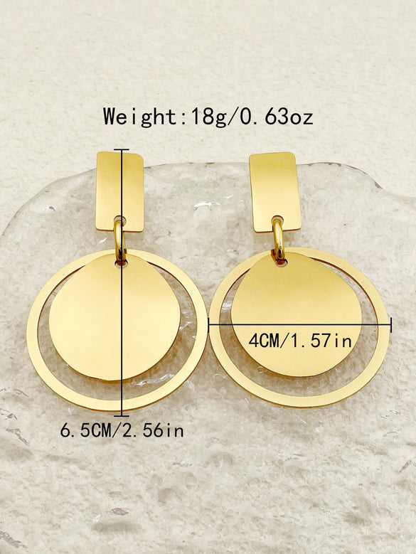 Wholesale Women's Stainless Steel Geometric French Retro Style Electroplated Ring And T Pendant Earrings
