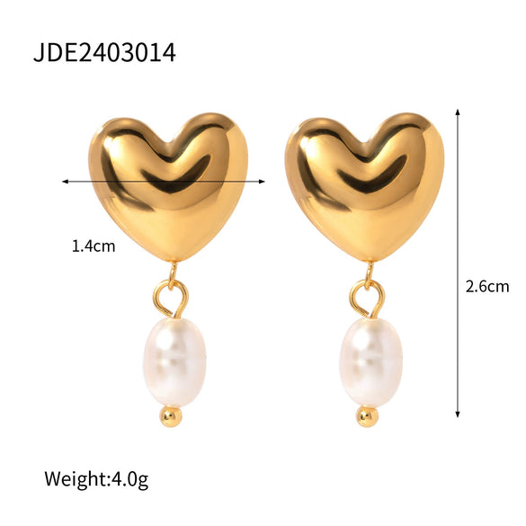 Wholesale Women's Stainless Steel Geometric Freshwater Pearl Earrings With Electroplating Treatment