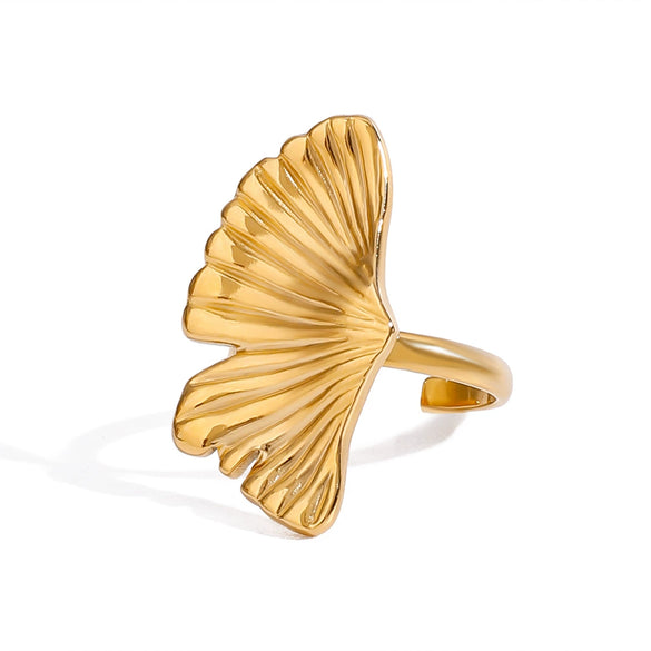 Wholesale Women's Stainless Steel Geometric Ginkgo Leaf And Triangle Ring With Electroplating