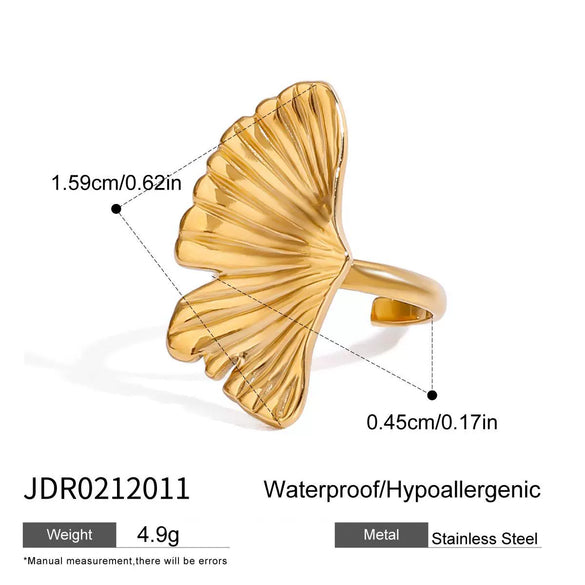 Wholesale Women's Stainless Steel Geometric Ginkgo Leaf And Triangle Ring With Electroplating