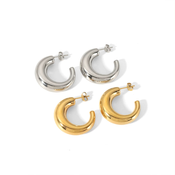 Wholesale Women's Stainless Steel Geometric Half Ring Earrings With Electroplating