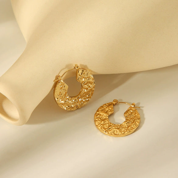 Wholesale Women's Stainless Steel Geometric Hammer Earrings With 18K Gold Electroplating