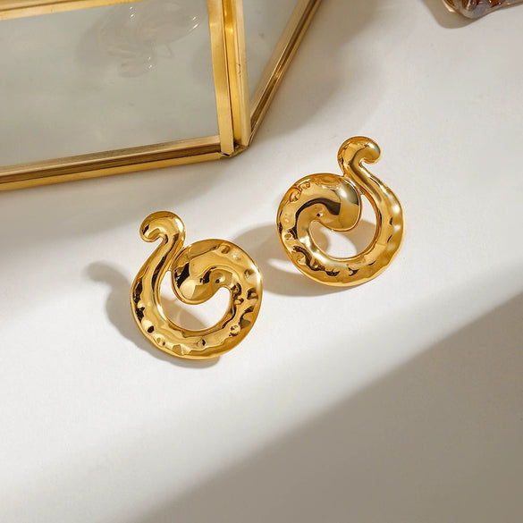 Wholesale Women's Stainless Steel Geometric Hammered Electroplated Asymmetrical Earrings