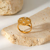 Wholesale Women's Stainless Steel Geometric Hammering Pattern Ring With Electroplating