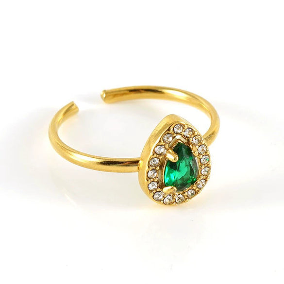 Wholesale Women's Stainless Steel Geometric Heart Drop Shape Electroplated Zircon Ring