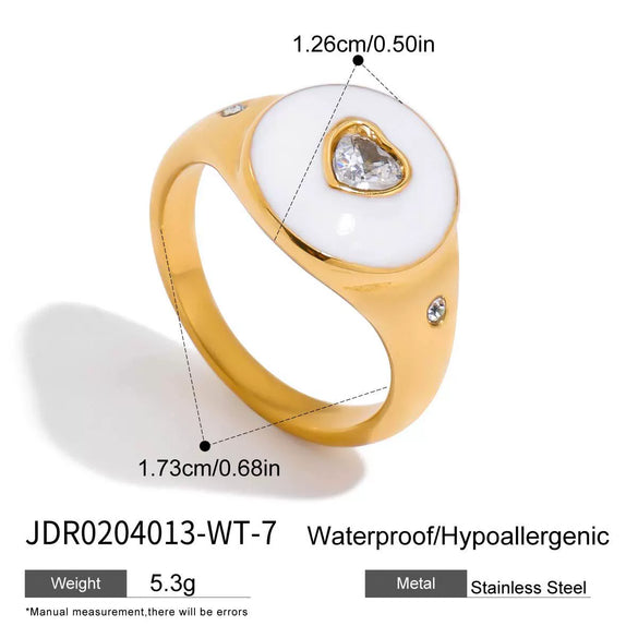 Wholesale Women's Stainless Steel Geometric Heart Ring Jewelry With Zircon And Electroplating