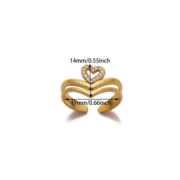 Wholesale Women's Stainless Steel Geometric Heart Shape Imitation Pearl Zircon Ring Inlaid With Gold And Plated With 18K Gold Flower Star Open Ring