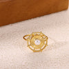 Wholesale Women's Stainless Steel Geometric Heart Shape Imitation Pearl Zircon Ring Inlaid With Gold And Plated With 18K Gold Flower Star Open Ring