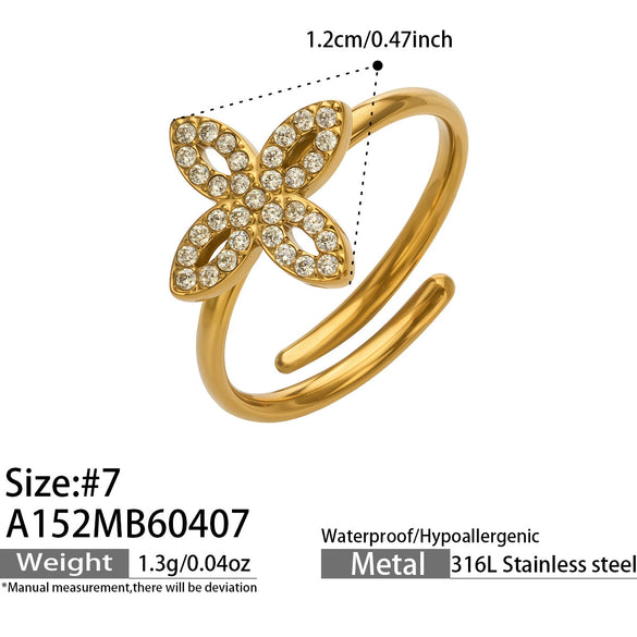 Wholesale Women's Stainless Steel Geometric Heartshaped Electroplated 18K Gold Open Thin Band Tail Ring Set Accessories