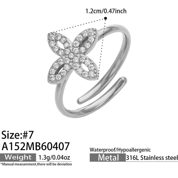 Wholesale Women's Stainless Steel Geometric Heartshaped Electroplated 18K Gold Open Thin Band Tail Ring Set Accessories