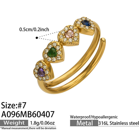 Wholesale Women's Stainless Steel Geometric Heartshaped Electroplated 18K Gold Open Thin Band Tail Ring Set Accessories