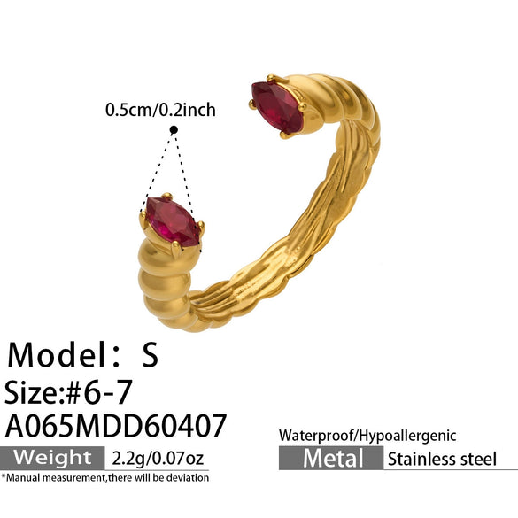 Wholesale Women's Stainless Steel Geometric Heartshaped Electroplated 18K Gold Open Thin Band Tail Ring Set Accessories