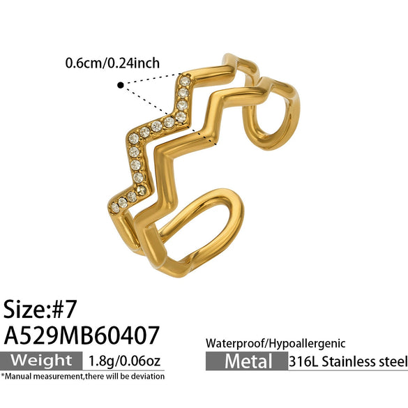 Wholesale Women's Stainless Steel Geometric Heartshaped Electroplated 18K Gold Open Thin Band Tail Ring Set Accessories