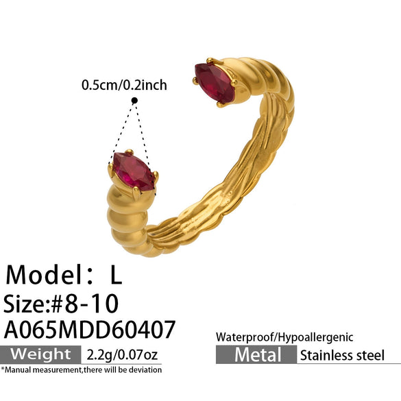 Wholesale Women's Stainless Steel Geometric Heartshaped Electroplated 18K Gold Open Thin Band Tail Ring Set Accessories