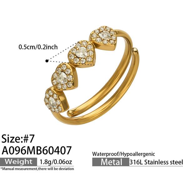 Wholesale Women's Stainless Steel Geometric Heartshaped Electroplated 18K Gold Open Thin Band Tail Ring Set Accessories