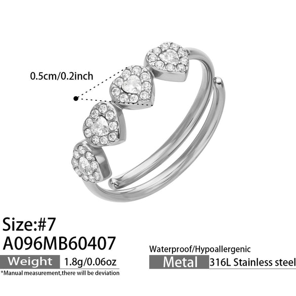 Wholesale Women's Stainless Steel Geometric Heartshaped Electroplated 18K Gold Open Thin Band Tail Ring Set Accessories