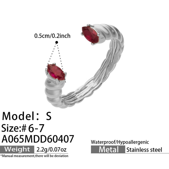 Wholesale Women's Stainless Steel Geometric Heartshaped Electroplated 18K Gold Open Thin Band Tail Ring Set Accessories