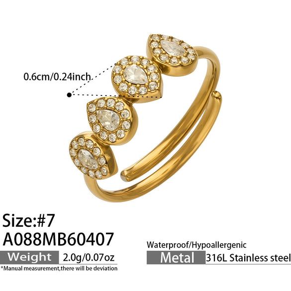 Wholesale Women's Stainless Steel Geometric Heartshaped Electroplated 18K Gold Open Thin Band Tail Ring Set Accessories