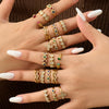 Wholesale Women's Stainless Steel Geometric Heartshaped Electroplated 18K Gold Open Thin Band Tail Ring Set Accessories