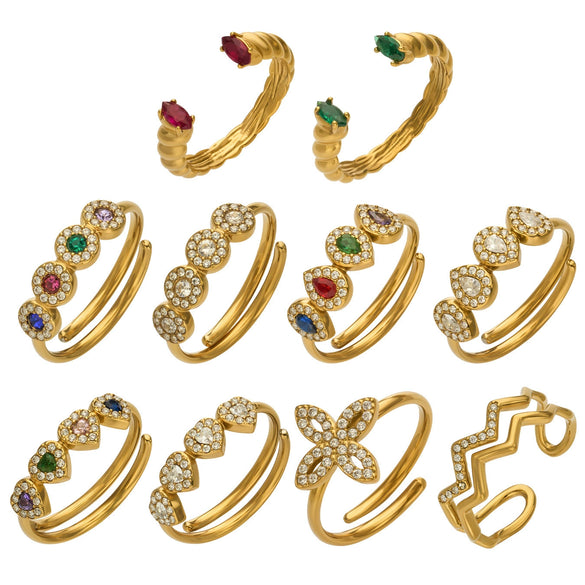 Wholesale Women's Stainless Steel Geometric Heartshaped Electroplated 18K Gold Open Thin Band Tail Ring Set Accessories