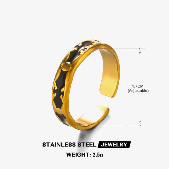 Wholesale Women's Stainless Steel Geometric Hip Hop Opening Ring With Oil Drop Design And Electroplating Treatment