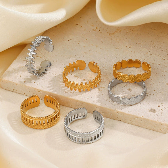 Wholesale Women's Stainless Steel Geometric Hip Hop Style Electroplated Ring