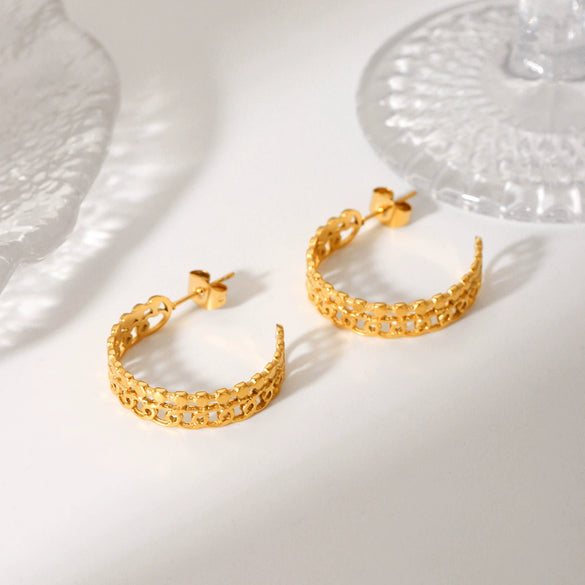 Wholesale Women's Stainless Steel Geometric Hollow Cshaped Electroplated Earrings