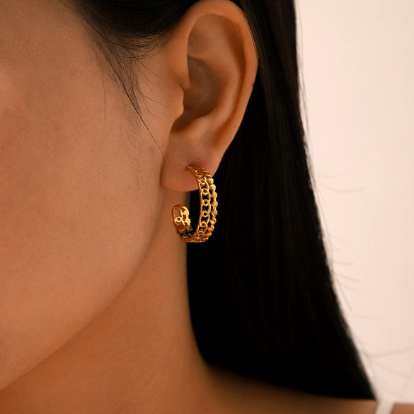 Wholesale Women's Stainless Steel Geometric Hollow Cshaped Electroplated Earrings