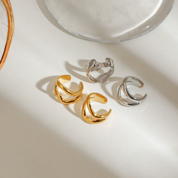 Wholesale Women's Stainless Steel Geometric Hollow Ear Clip Electroplated Modern Minimalist Allmatch Nonfading Earrings