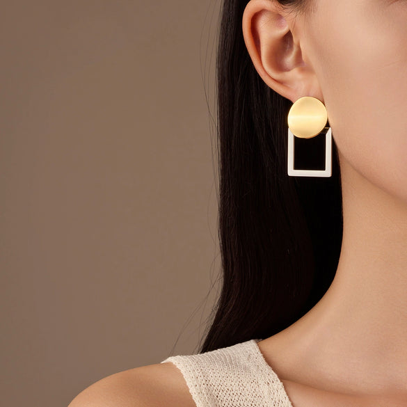 Wholesale Women's Stainless Steel Geometric Hollow Earrings With Electroplating Round Square Shape Color Matching Fashion Style
