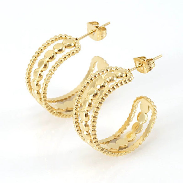 Wholesale Women's Stainless Steel Geometric Hollow Electroplated Earrings
