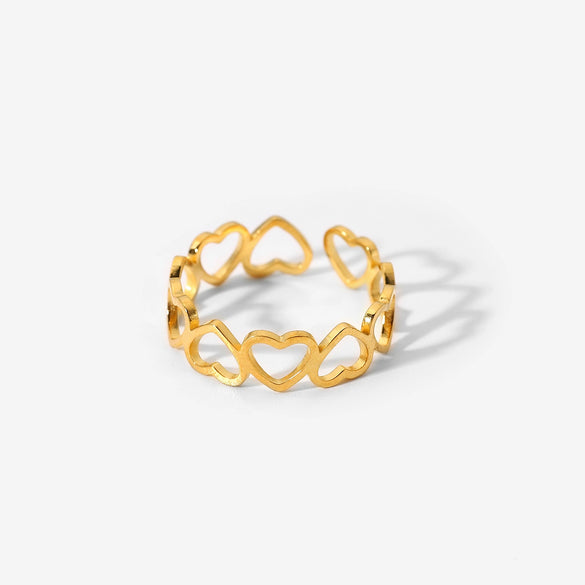Wholesale Women's Stainless Steel Geometric Hollow Heart Opening Ring Electroplated Jewelry